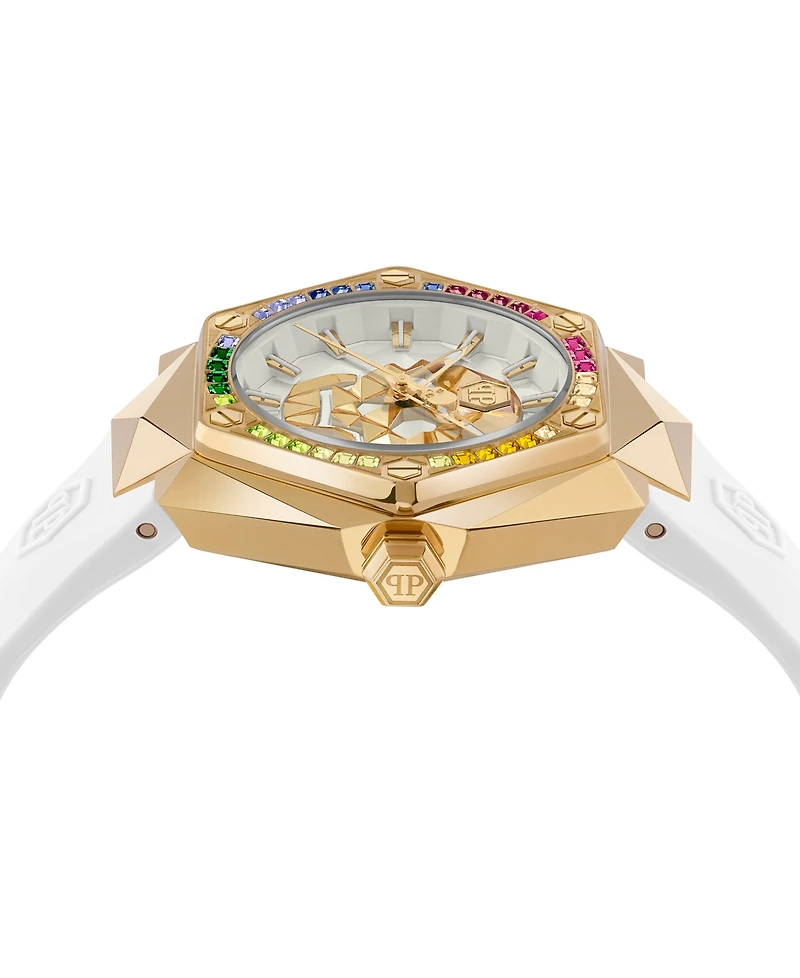 Philipp Plein Women's Skull Spikes White Silicone Strap Watch 40mm