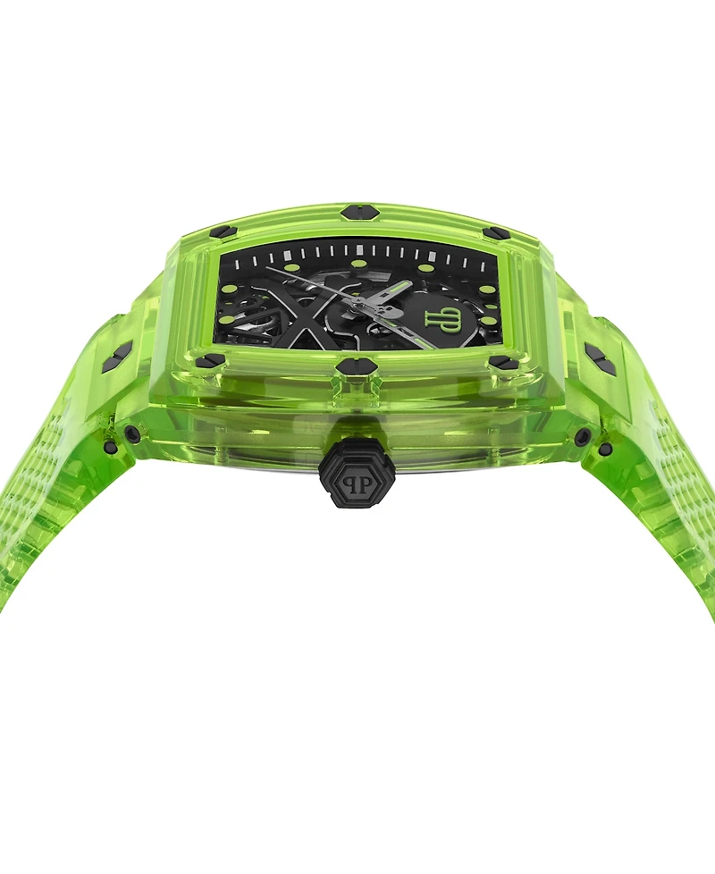 Philipp Plein Men's Automatic Skeleton Green Tpu Strap Watch 44x56mm