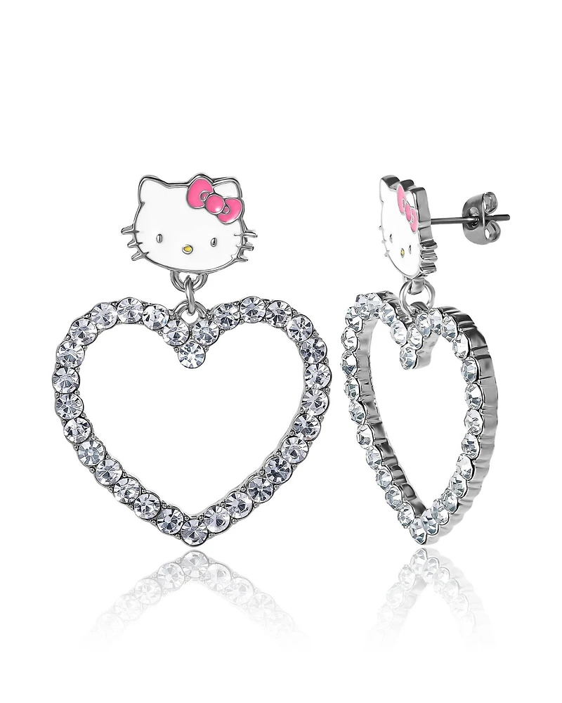 Hello Kitty Sanrio Heart Dangle Drop Earrings