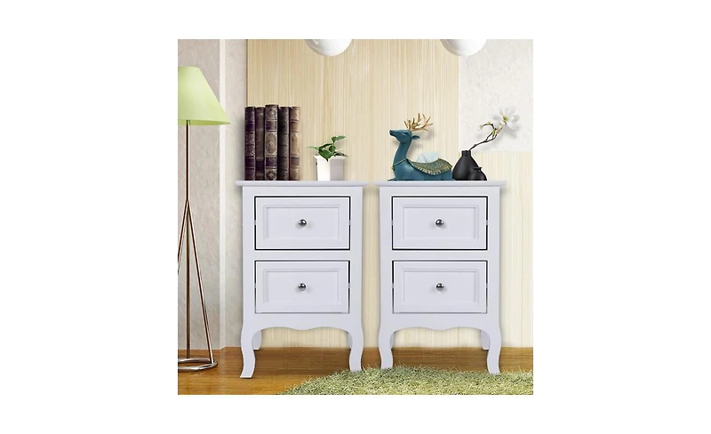 Slickblue 2pcs Country Style Two-Tier Night Tables Large Size