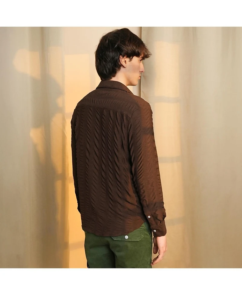 Men's Chocolate Brown Chunky-Seersucker Shirt