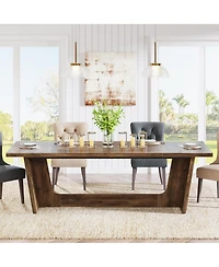 Tribesigns 70.87-Inch Wood Dining Room Table for 6-8 People, Rectangular Farmhouse Kitchen with Solid Pedestal, Rustic Long Dinner