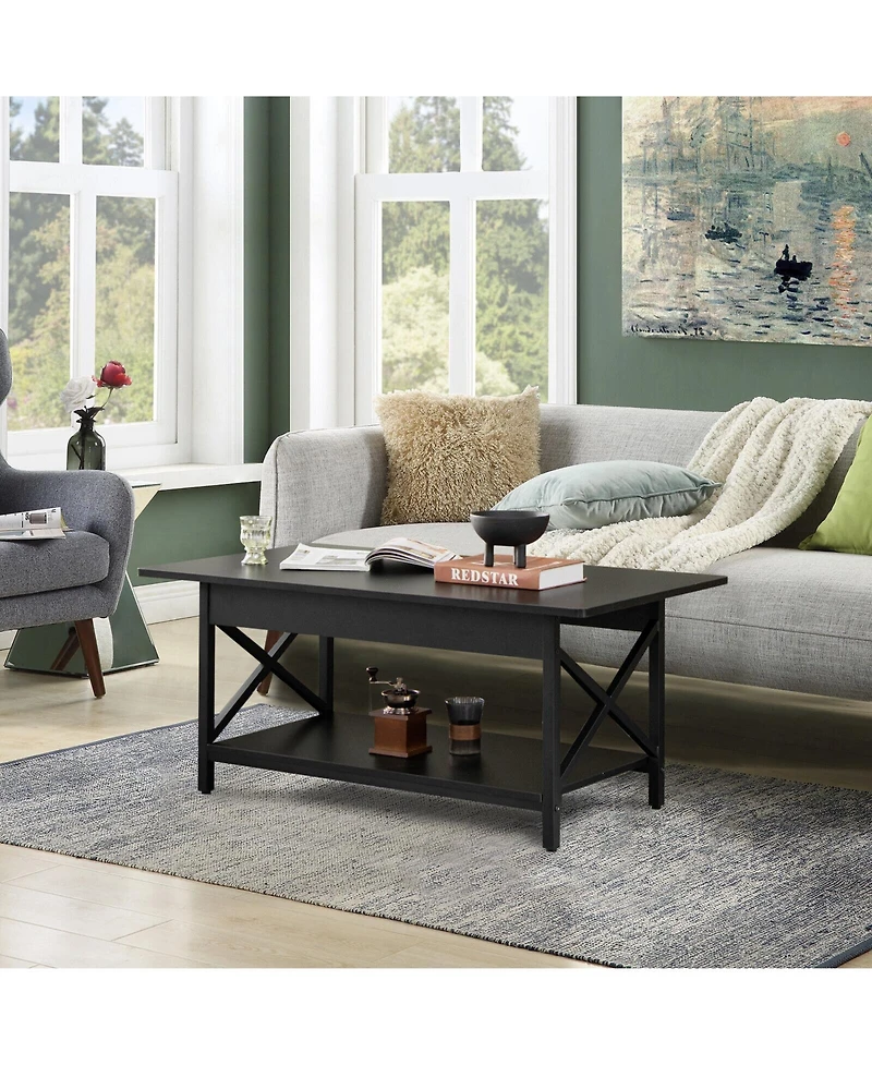 Gymax Coffee Table Industrial 2-Tier w/ Storage Shelf &Storage for Living Room Rustic Brown