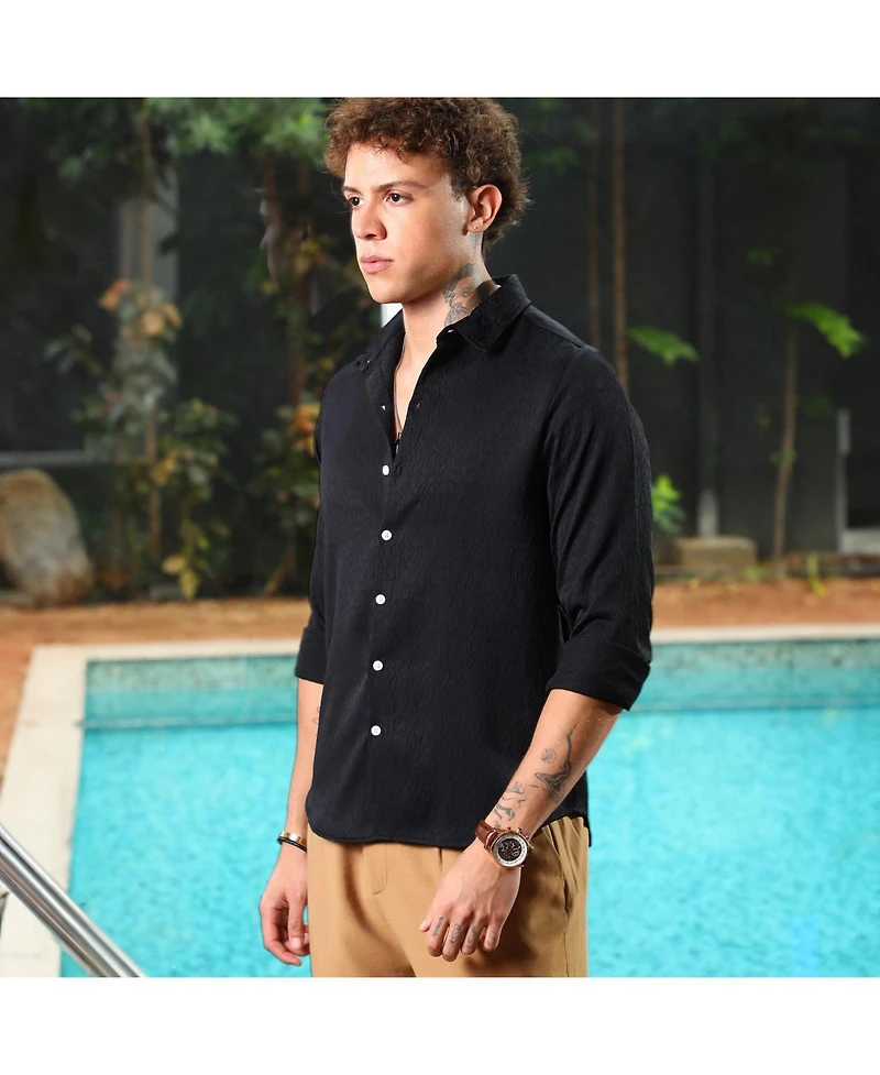 Campus Sutra Men's Onyx Black Abstract-Textured Shirt