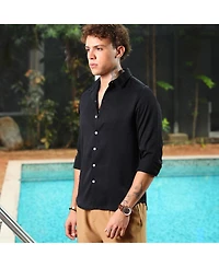 Campus Sutra Men's Onyx Black Abstract-Textured Shirt