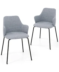 Gymax 4 Pcs Dining Chairs Set of 2 w/ Curved Backrest Wide Seat & Armrests Durable Frame Beige
