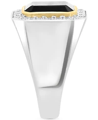 Effy Men's Onyx (6 ct. t.w.) & White Zircon (2 ct. t.w.) Ring in 14k Gold Over Sterling Silver & Sterling Silver
