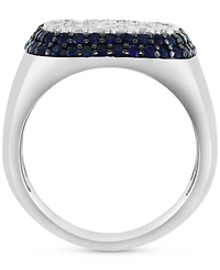 Effy Men's White Zircon (1-7/8 ct. t.w.) & Blue Sapphire (1-3/8 ct. t.w.) Square Statement Ring in Sterling Silver