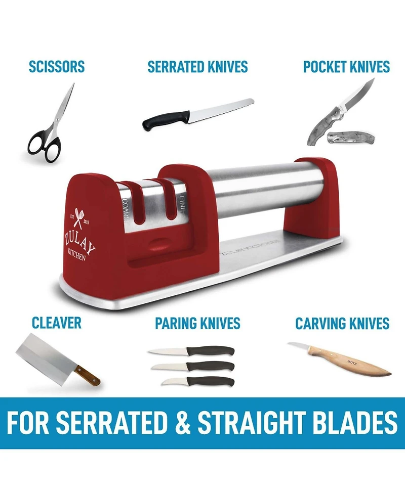 Premium Quality Knife Sharpener for Straight and Serrated Knives Stainless Steel Ceramic and Tungsten