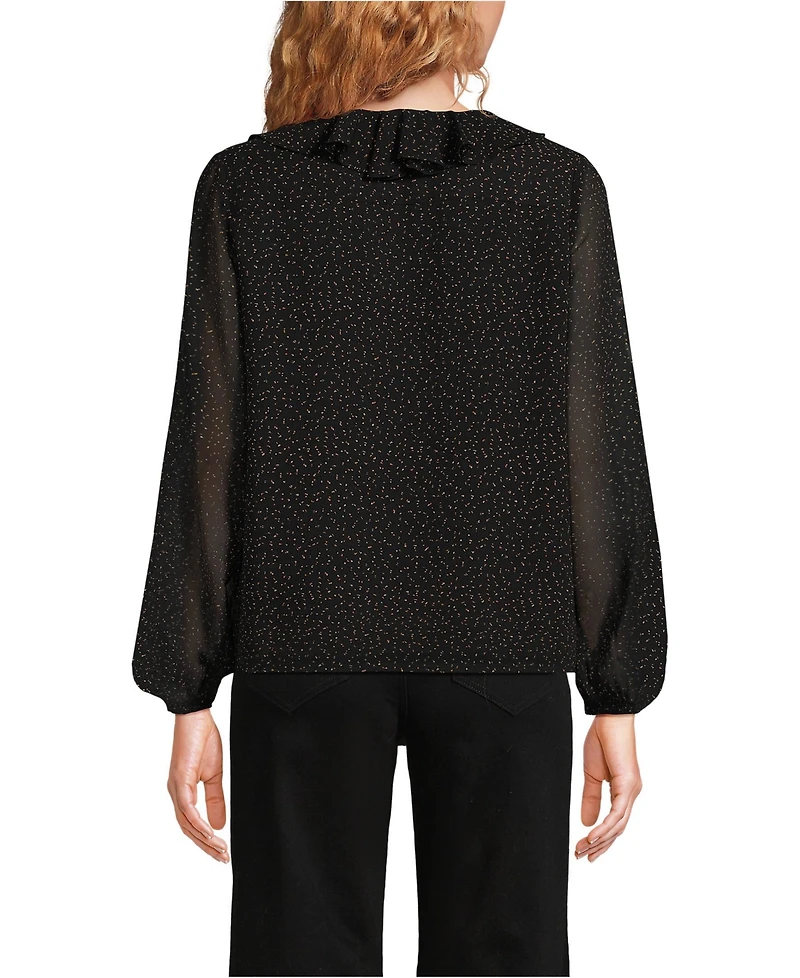 Lands' End Women's Chiffon Ruffle Front Pleated Blouse