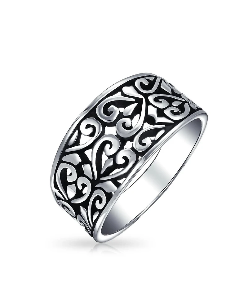 Bling Jewelry Boho Fashion Sterling Silver Ring with Open Swirl Hearts Filigree Design