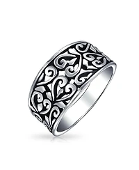 Bling Jewelry Boho Fashion Sterling Silver Ring with Open Swirl Hearts Filigree Design