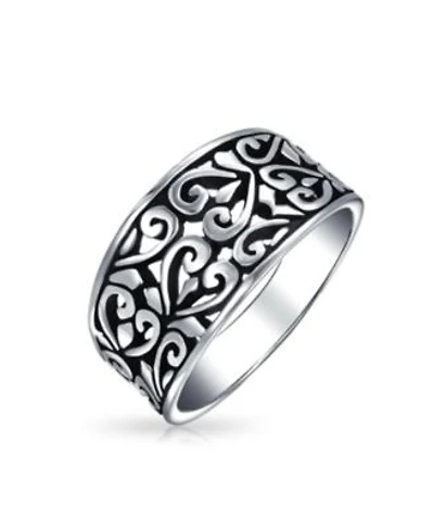Bling Jewelry Boho Fashion Sterling Silver Ring with Open Swirl Hearts Filigree Design