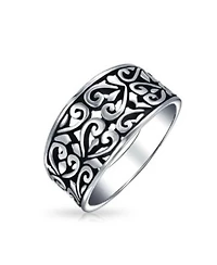 Bling Jewelry Boho Fashion Sterling Silver Ring with Open Swirl Hearts Filigree Design