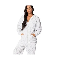 Edikted Womens Bouquet Oversized Zip Up Hoodie