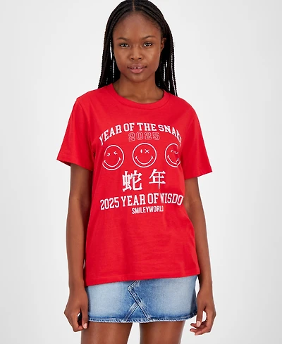 Grayson Threads, The Label Juniors' Lunar New Year Smiley Graphic T-Shirt