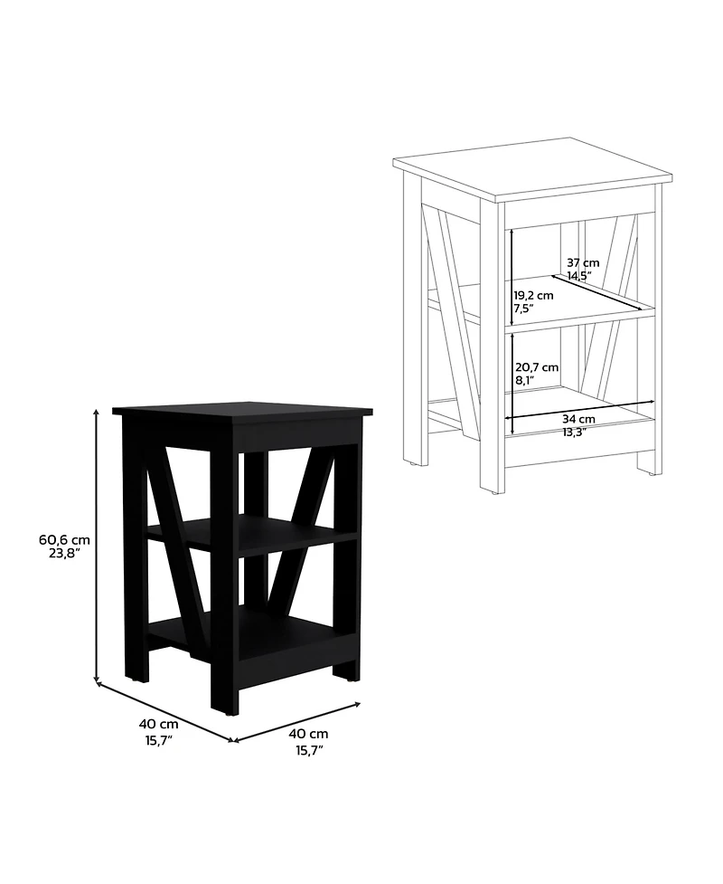 Ross 3-Tier End Table/Nightstand, Side Table for Small Space