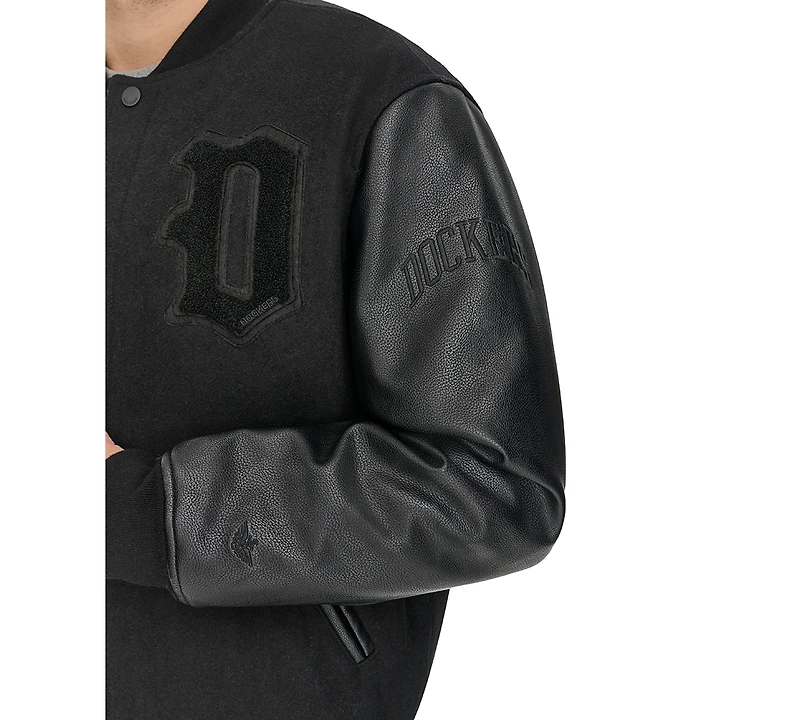 Dockers Men's Mixed-Media Varsity D Bomber Jacket