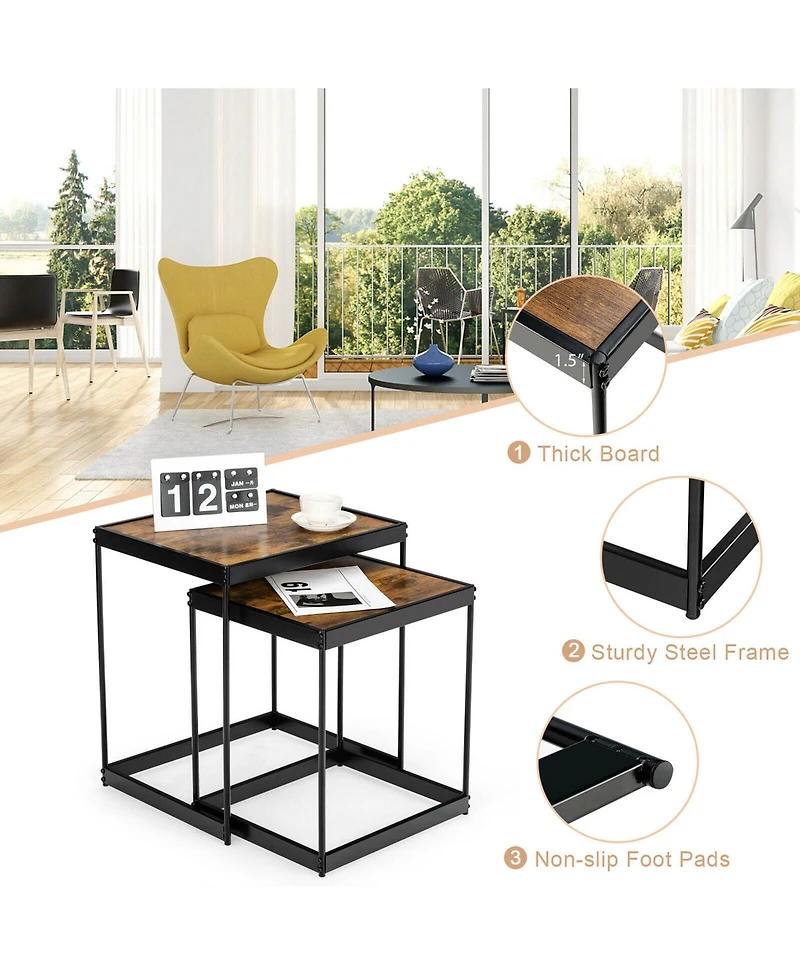 Gymax Coffee Tables Nesting Side Set of 2 for Living Room Modern W/ Sturdy Steel Frame