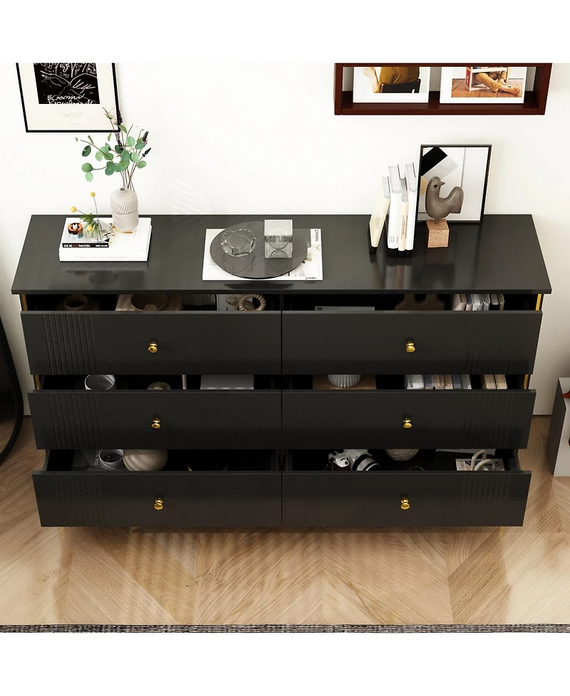 Homsee White Wooden Storage Cabinet Bedside Chest with 6-Drawer