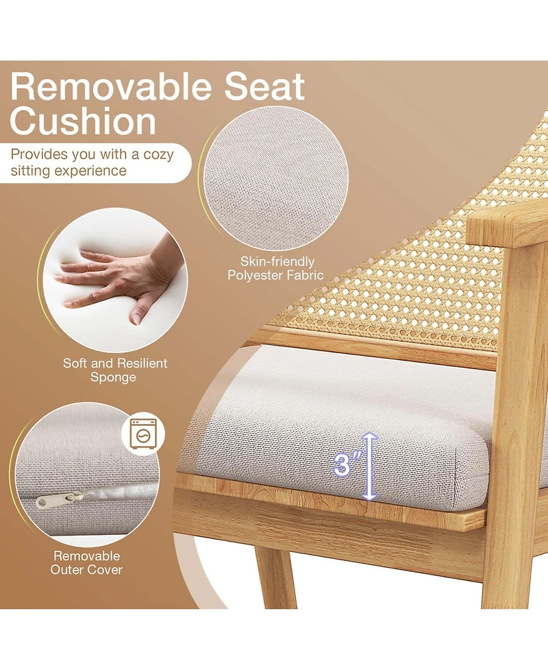 Costway Mid Century Modern Accent Chairs Set of 4 with Breathable Rattan Back Dining Room