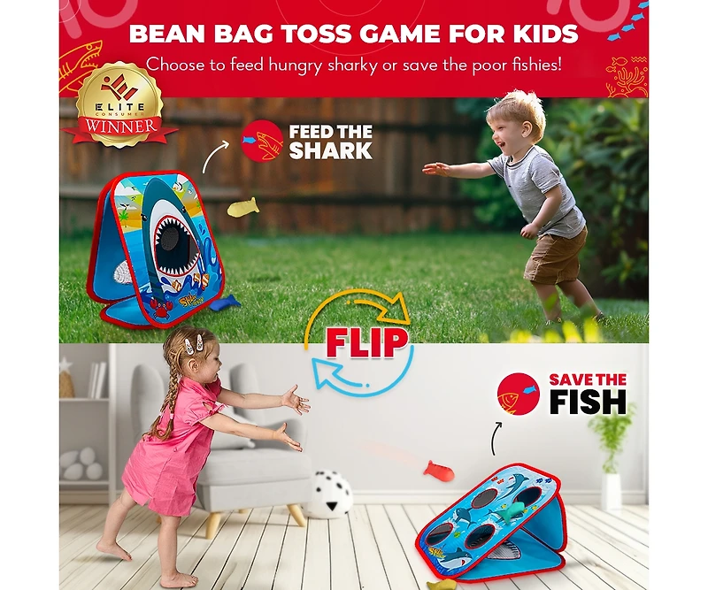 Shark Frenzy | 2-in-1 Bean Bag Toss Game for Kids | 5-Second Setup Toddler Party Games For Kids | Toddler Outdoor Games