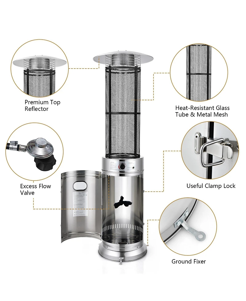 Sugift 34000 Btu Stainless Steel Round Glass Tube Patio Heaters