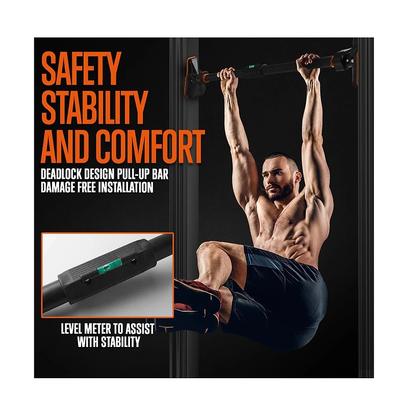 Squatz Doorway Pull Up and Chin Up Bar With Adjustable Width and Automatic Locking, 42.9” - 62.2” Inches