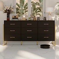 Homsee White and Golden 9-Drawers Wooden Dresser without Mirror