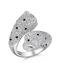 Bling Jewelry Red Eye Black White Cubic Zirconia Cz Fashion Leopard Panther Cat Statement Bypass Ring Rhodium Plated Brass