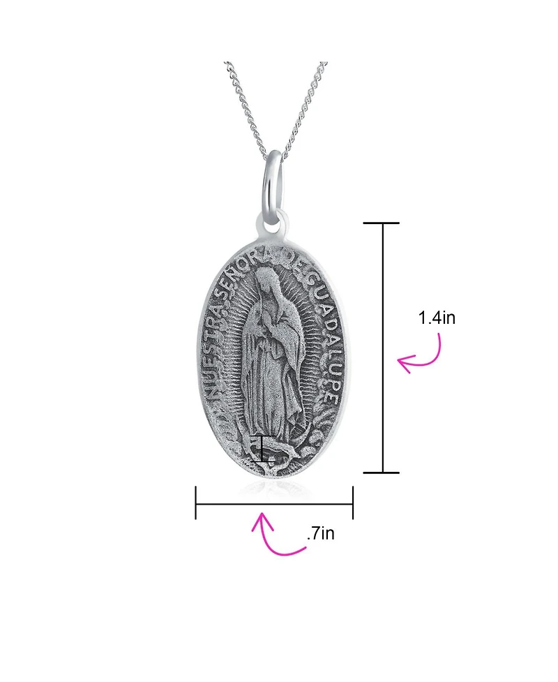 Bling Jewelry Religion Our Lady Of Guadalupe Oval Virgin Mary Medal Medallion Pendant Necklace Oxidized .925 Sterling Silver