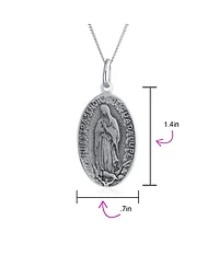 Bling Jewelry Religion Our Lady Of Guadalupe Oval Virgin Mary Medal Medallion Pendant Necklace Oxidized .925 Sterling Silver