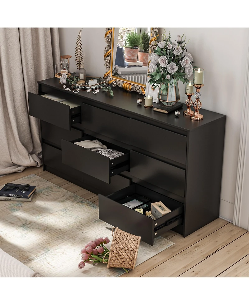 Homsee Silver Wood 9-Drawer Dresser Modern Style with Mirrored Drawers