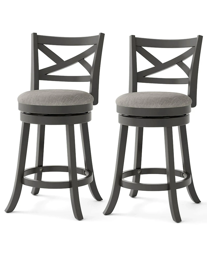 Swivel Bar Stools Set of 2 Counter Height Chairs with Hollow Back Soft-padded Seat
