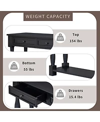 63-Inch Entryway Console Table – Long Sofa with Storage Drawers and Open Bottom Shelf