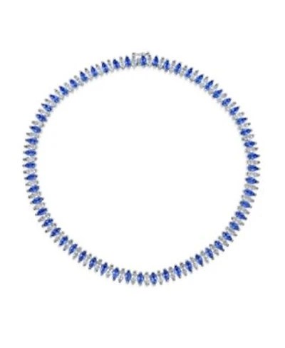 Bling Jewelry Art Deco Style Holiday Day Party Blue Clear White Cubic Zirconia Marquise Formal Statement Tennis Necklace Prom Silver Gold Plated