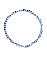 Bling Jewelry Art Deco Style Holiday Day Party Blue Clear White Cubic Zirconia Marquise Formal Statement Tennis Necklace Prom Silver Gold Plated