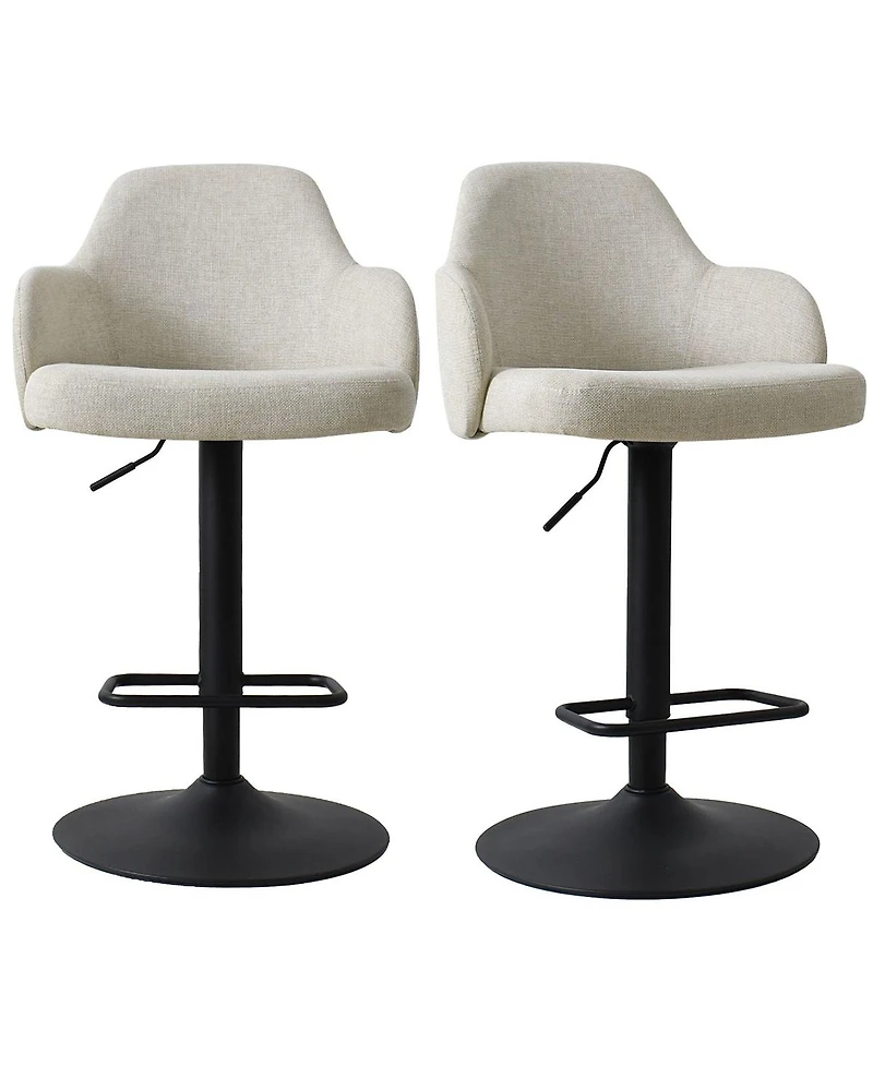Set Of 2 Armrest Upholstered 360° Swivel Adjustable Barstool With Black Legs-Maison Boucle