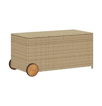 vidaXL Garden Storage Box with Wheels Mix Beige 50.2 Gal Poly Rattan