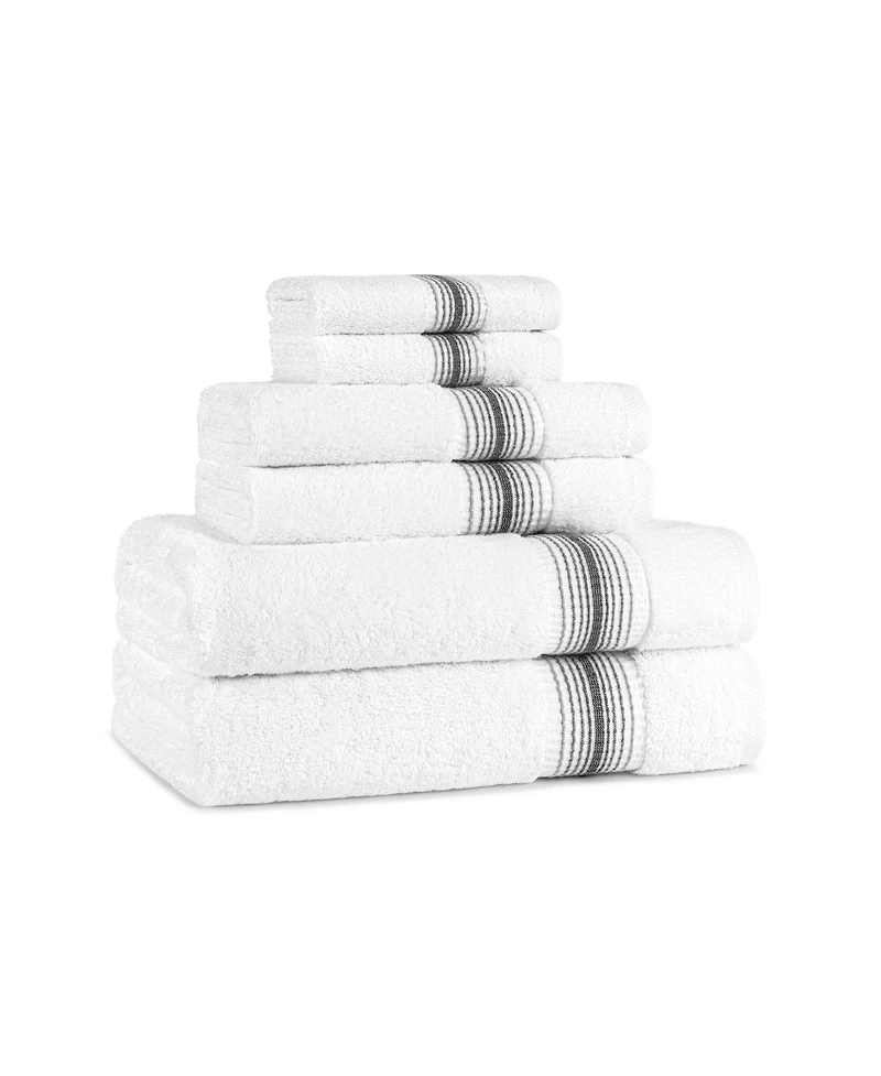 Aston and Arden Luxury White/Ombre Stripe 6-Piece Bath Towel Set, 600 Gsm, Soft 100% Turkish Cotton Bathroom Towels, Made Turkey, 2