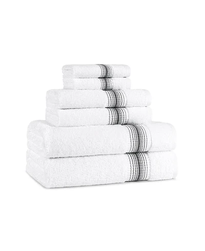 Aston and Arden Luxury White/Ombre Stripe 6-Piece Bath Towel Set, 600 Gsm, Soft 100% Turkish Cotton Bathroom Towels, Made Turkey, 2