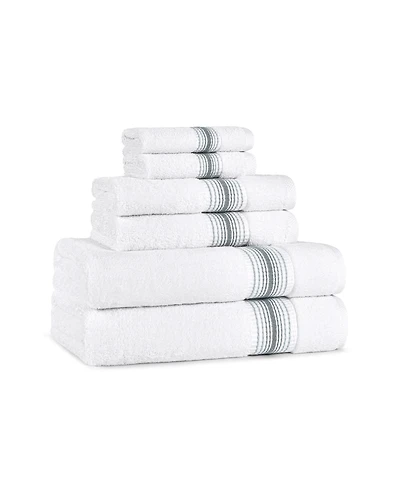Aston and Arden Luxury White/Ombre Stripe 6-Piece Bath Towel Set, 600 Gsm, Soft 100% Turkish Cotton Bathroom Towels, Made in Turkey, 2 Bath Towels, 2
