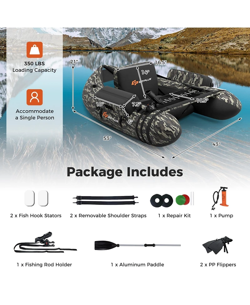 Sugift Inflatable Fishing Float with Adjustable Straps and Storage Pockets-Camouflage
