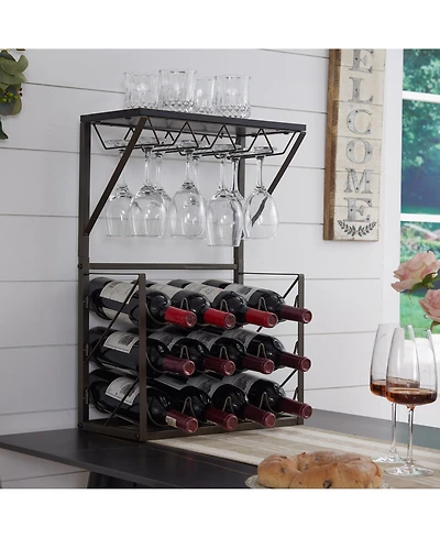 Kings Brand Furniture - 12 Bottles Countertop Wine Rack Stand with Glass Holder, Wine Storage Cabinet Shelf, Pewter/Marble