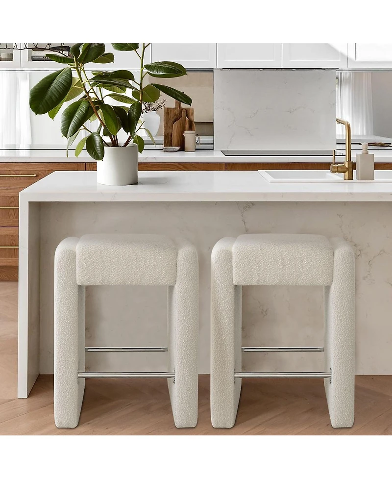 26.5" Boucle Counter Stool Set Of 2,Backless Boucle Counter Stool-Maison Boucle