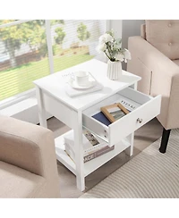 Gymax 2PCS 2-Tier Nightstand Modern Side End Table w/ Drawer & Open Shelf White