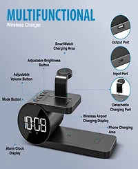 Brookstone 3-in-1 Wireless Charging Stand and Alarm Clock for iPhone, Airpods, and Apple Watch
