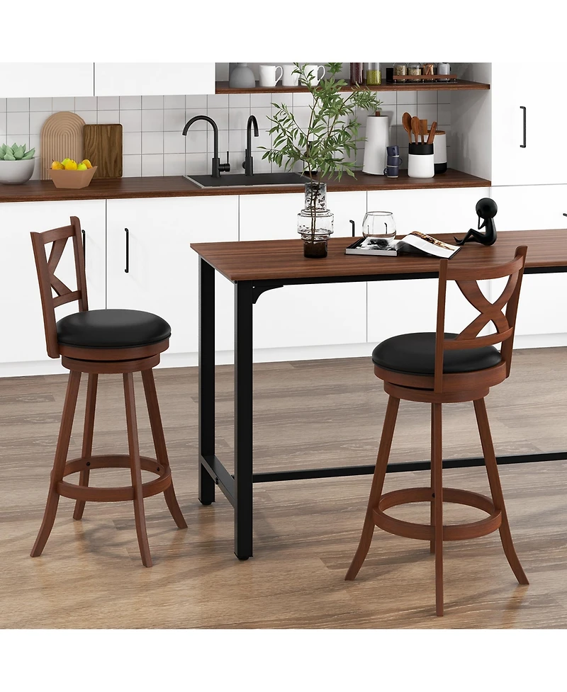 Set of 2 Bar Stools 30'' Classic Bar Height Swivel Chairs for Kitchen Pub