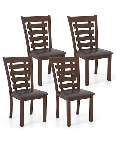 Wooden Dining Chairs Set of 4 with Upholstered Seat & Rubber High Back