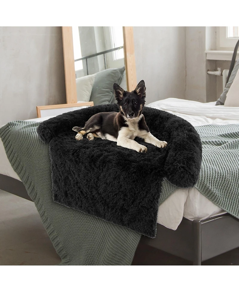 Plush Calming Dog Couch Bed with Anti-Slip Bottom Plush Mat for Dogs & Cats